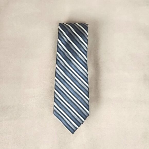 Alfani Men's Gray Navy Blue Black Silver Pinstripe Tie - Picture 1 of 10